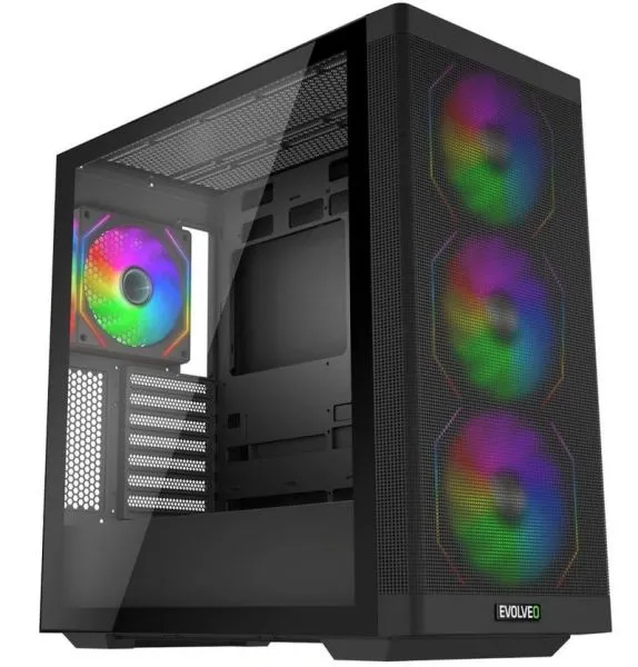 EVOLVEO Scorpio, skříň eATX/ATX, 4x ARGB ventilátor 120mm, boční panel temperova