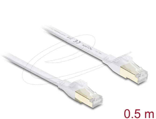 Delock Plochý spojovací kabel RJ45 Cat.8.1 U/FTP, až 40 Gbps, 0,5 m, bílý