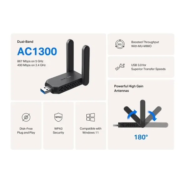 Mercusys MA32H Dvoupásmový USB adaptér s vysokým ziskem AC1300