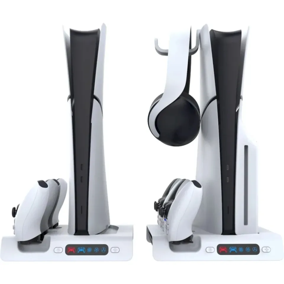 iPega P5S006 Multifunkční Nabíjecí RGB Stojan s Chlazením pro PS5 Slim White