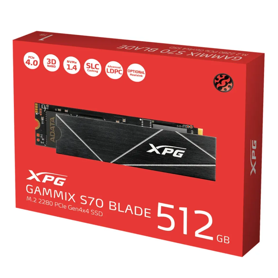 ADATA SSD 512GB XPG GAMMIX S70 Blade, PCIe Gen4x4 M.2 2280, (R:7200/ W:2600MB/s)