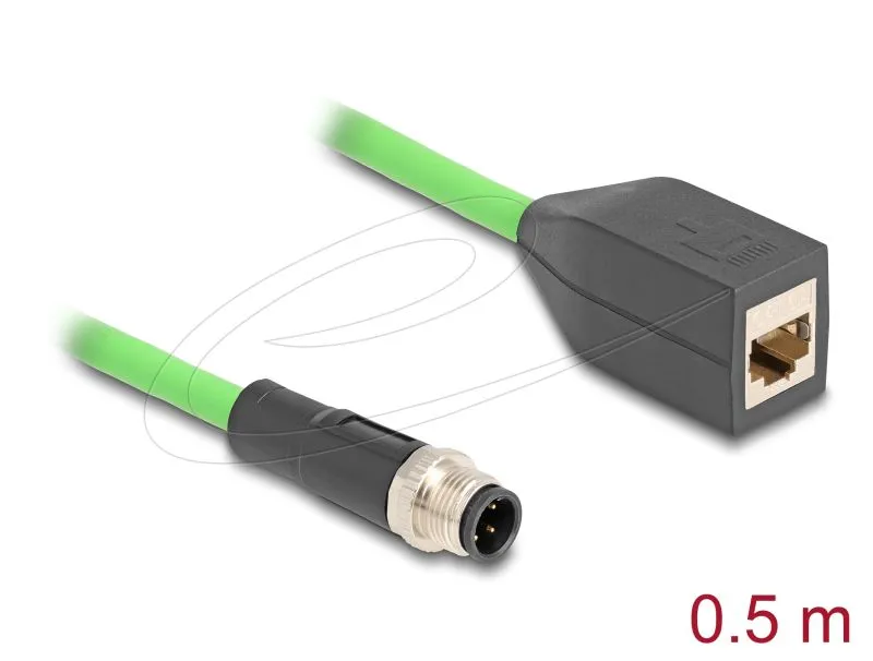 Delock Kabel M12, D-kódovaný, 4 pin, ze zástrčkového na RJ45 zásuvkový konektor, (60571)