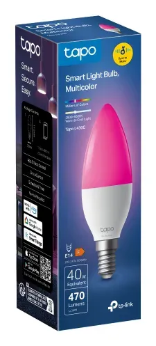 TP-Link Tapo L430C chytrá WiFi stmívatelná LED žárovka (barevná,2500K-6500K,470lm,2,4GHz,E14)