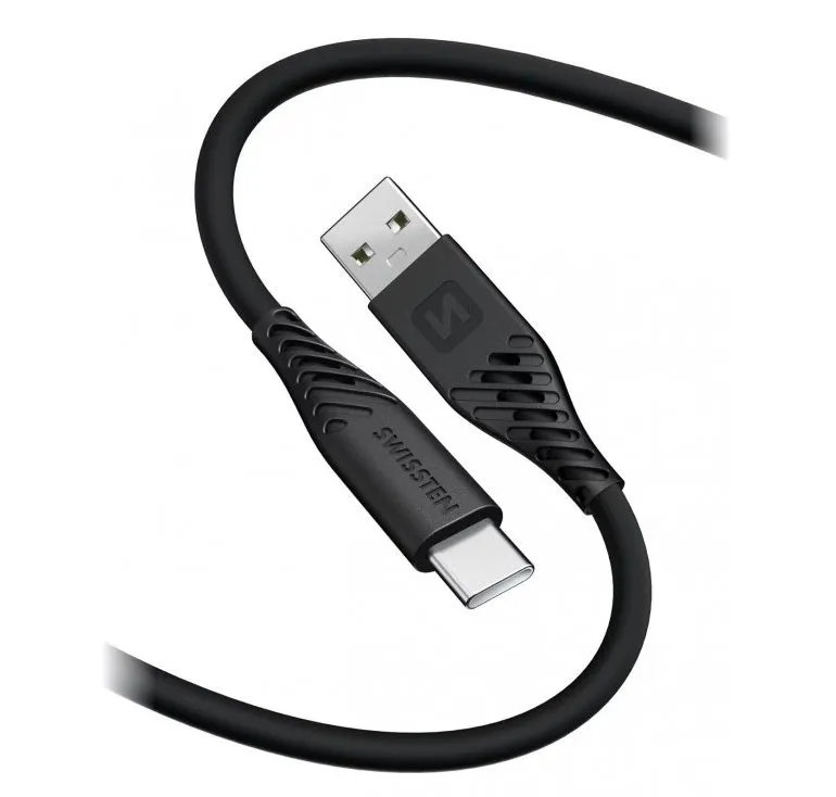 Swissten Datový kabel SOFT SILICONE USB / USB-C 1,5 M 60W ČERNÝ