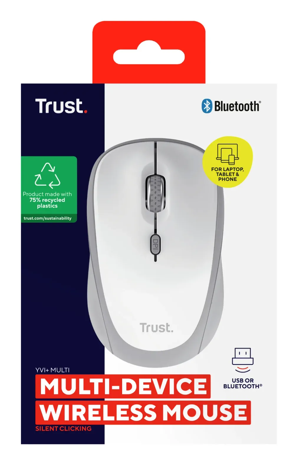 TRUST Myš YVI+, Bezdrátová, Eco, bílá - bluetooth + wifi