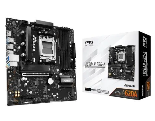 ASROCK A620AM PRO-A (AM5, amd A620A, 4xDDR5 8000MHz, PCIE 4.0, HDMI, 2xSATA3 +2xM.2, USB3.2 G1, 1x2.5GLAN, mATX)