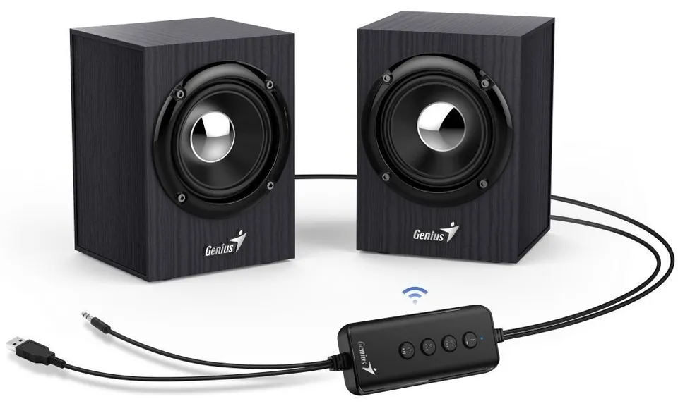 Genius SP-HF385BT, Reproduktory, 2.0, 4W, Bluetooth, 3,5mm jack, USB, dřevěné, č