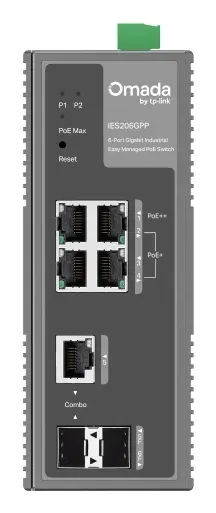 TP-LINK IES206GPP Omada 6portový gigabitový průmyslový Easy Managed Switch s 3 porty PoE+ a 1 portem PoE++