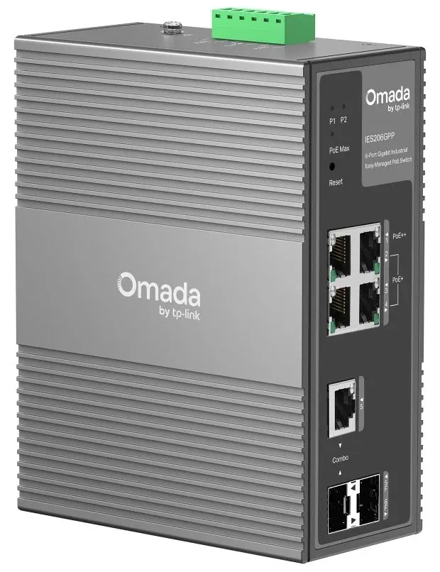 TP-LINK IES206GPP Omada 6portový gigabitový průmyslový Easy Managed Switch s 3 porty PoE+ a 1 portem PoE++