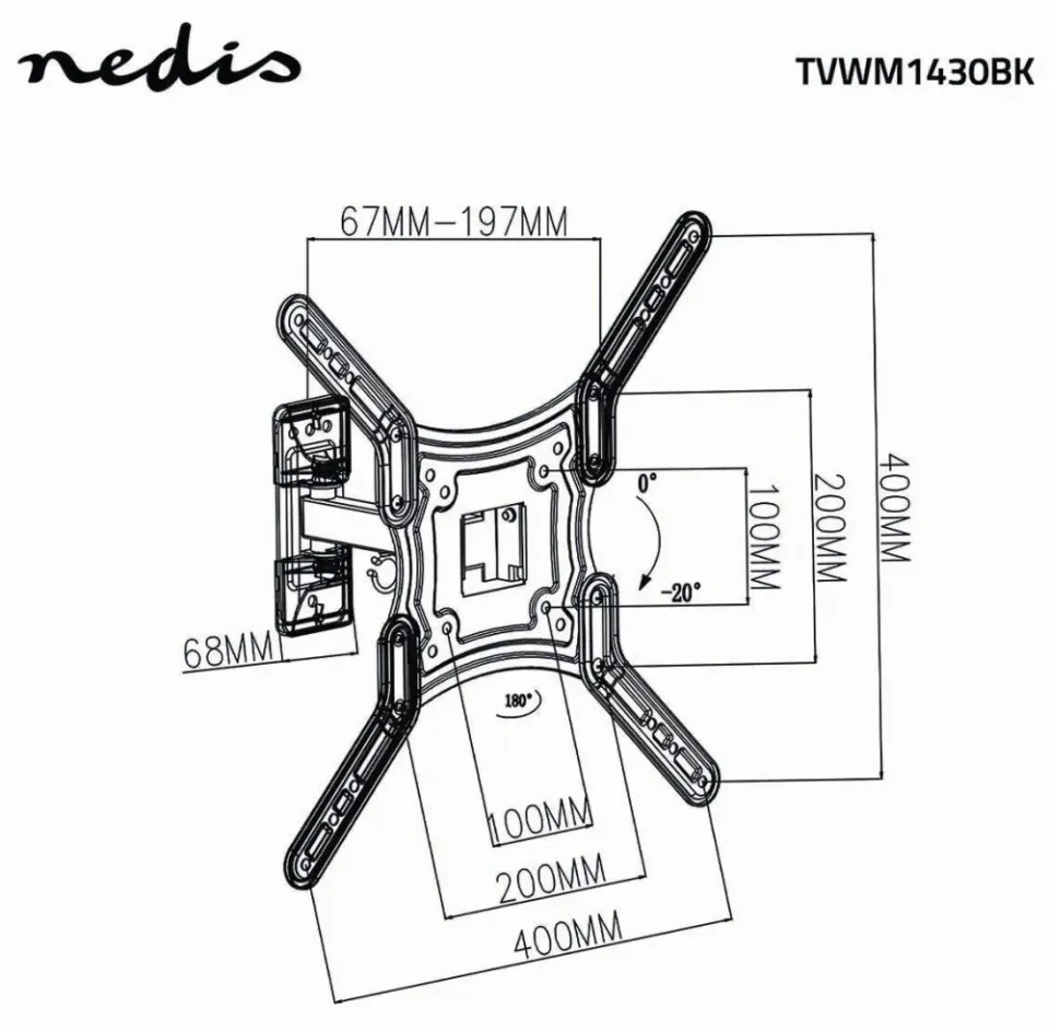 Nedis TVWM1430BK - Full Motion Nástěnný Držák TV | 23–55" | Max. 30 kg | 2 Otočn