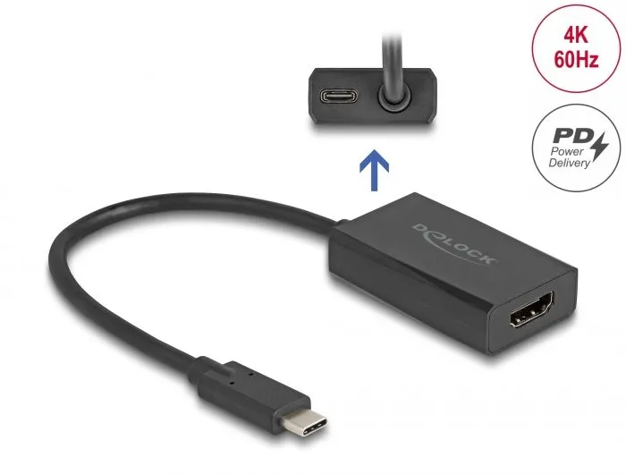 Delock Adaptér ze zásuvku HDMI na zástrčky USB Type-C (DP Alt Mode), 4K, s PD o