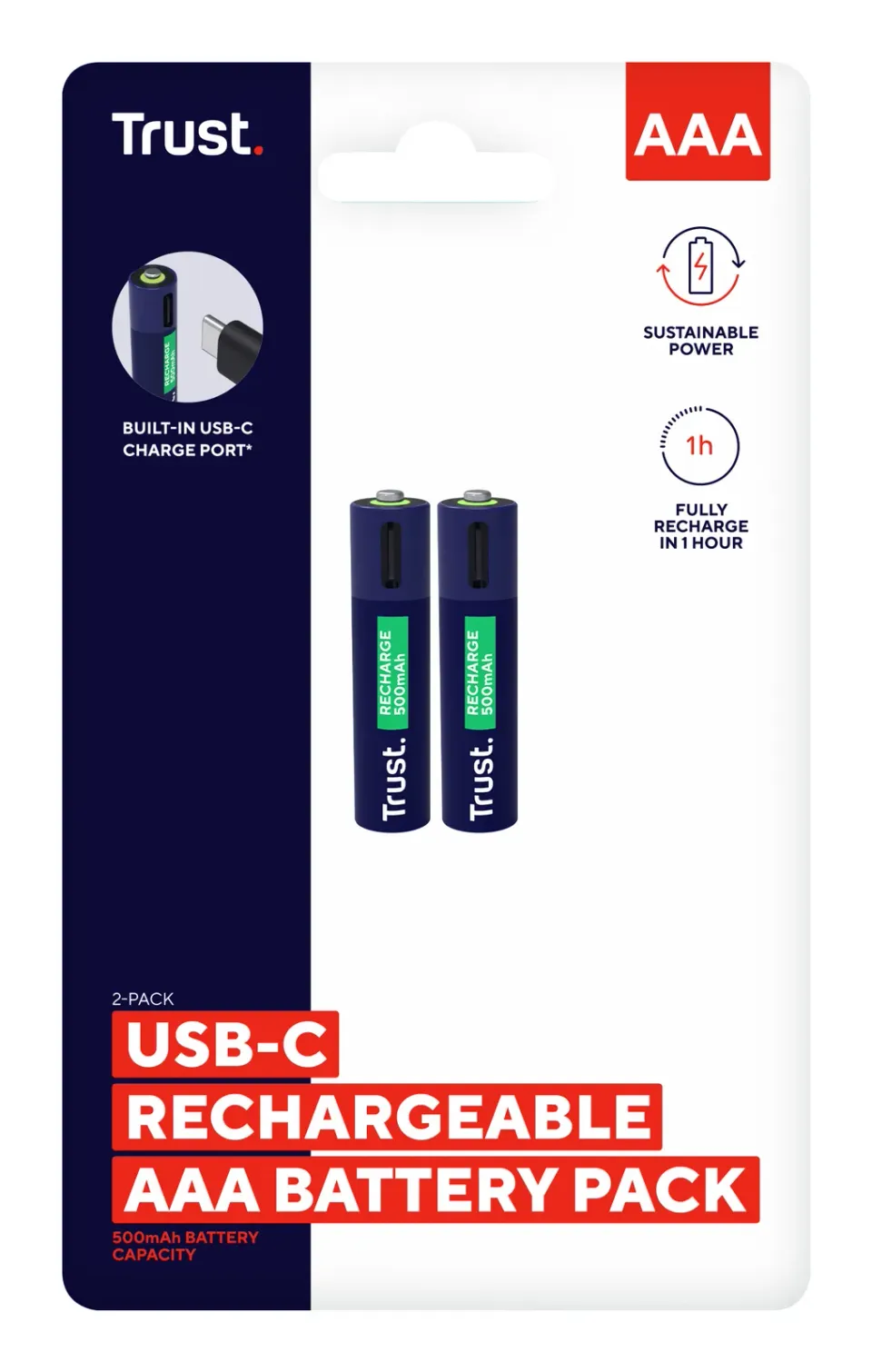 TRUST USB-C RECHARGEABLE BATTERIES 2P - AAA