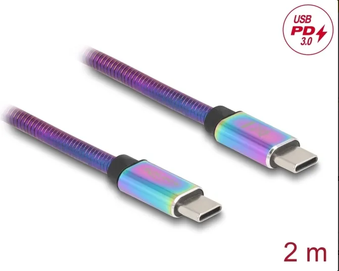 Delock Kabel USB 2.0 ze zástrčky USB Type-C na zástrčku, s duhovým kovovým plášt