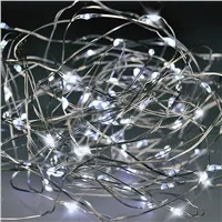 Solight vánoční řetěz stříbrný, 50x mini LED, 5m, 3 x AA, studené světlo