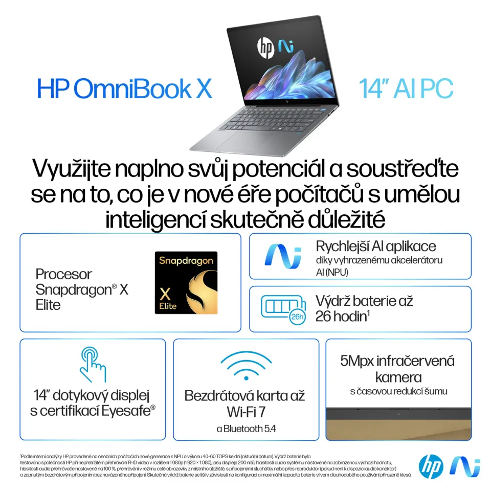 HP Omnibook X/14-fe0010nc/SD-X1E-78-100/14"/2240x1400/T/16GB/512GB SSD/Adreno/W11H/Silver/2R