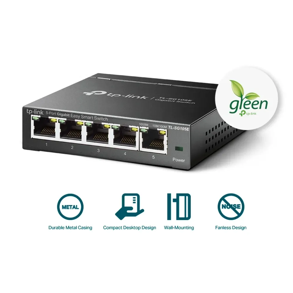 TP-LINK TL-SG105E GBit managed switch, 5x 10/100/1000Mbps 5port, steel case, Green power