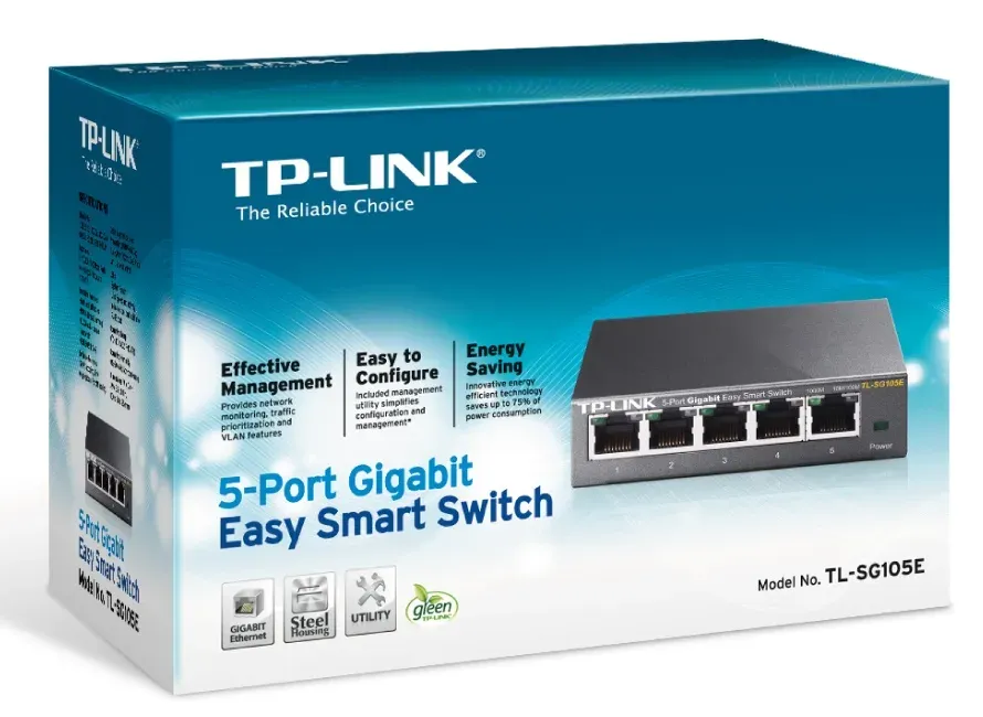 TP-LINK TL-SG105E GBit managed switch, 5x 10/100/1000Mbps 5port, steel case, Green power