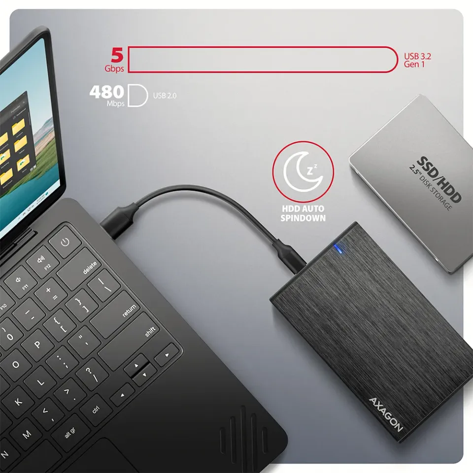 AXAGON EE25-XA6C, USB-C 5Gbps - SATA 6G, 2.5" kovový ALINE box