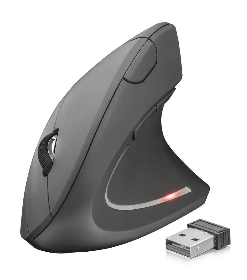 TRUST Verto/Vertikální/Optická/Pro praváky/1 600 DPI/Bezdrátová USB/Černá