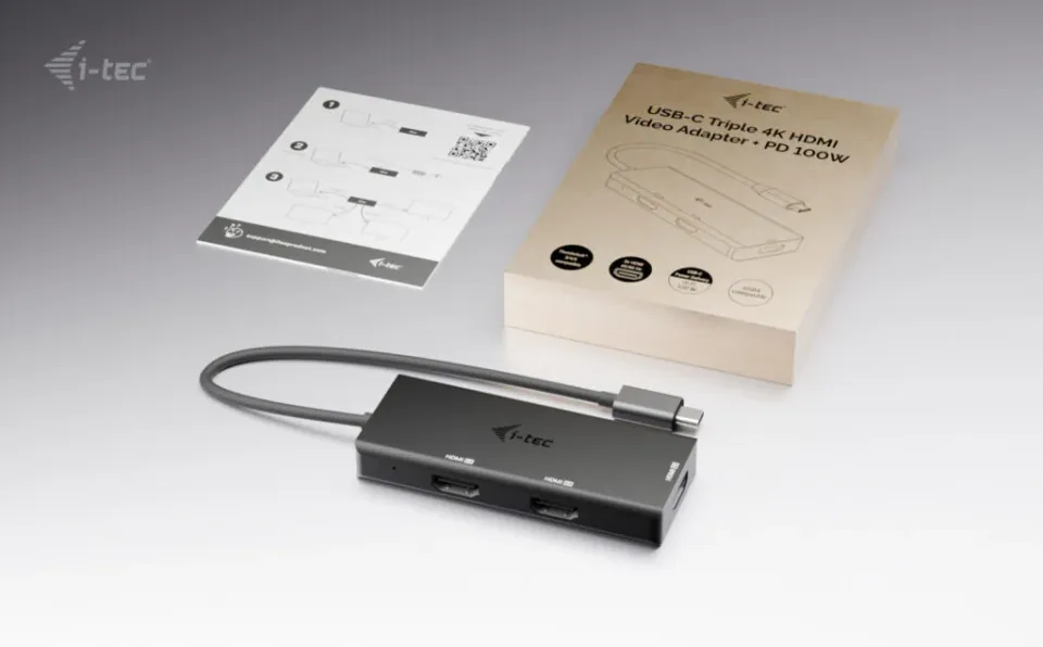 i-tec USB-C Triple 4K HDMI Video Adapter, Power Delivery 100W