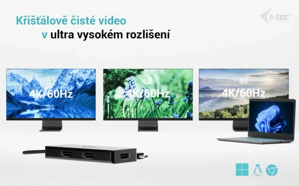 i-tec USB-C Triple 4K HDMI Video Adapter, Power Delivery 100W