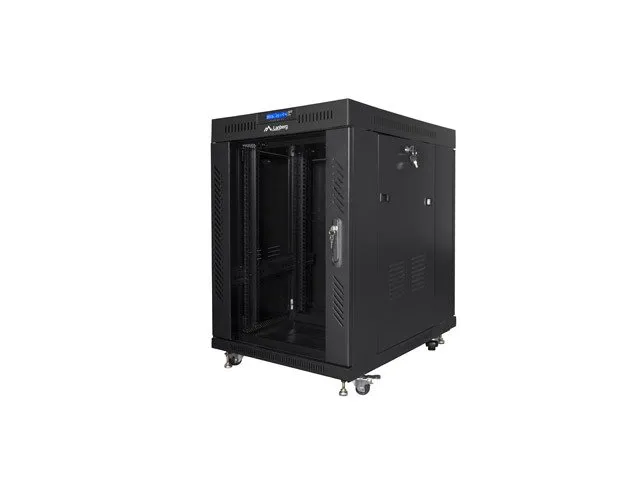 LANBERG Volně stojící skříň 19" 15U/800x1000 LCD skleněné dveře černá (RAL9004)