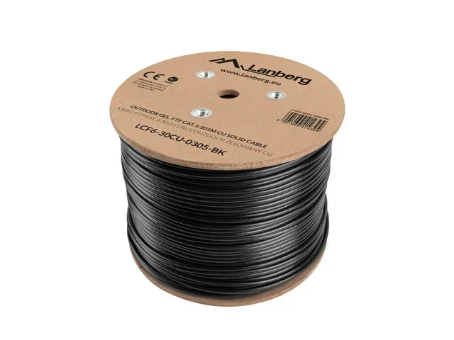 Instalační LAN kabel CAT.6 FTP 305 m, gelová výplň, měď, černý, LANBERG