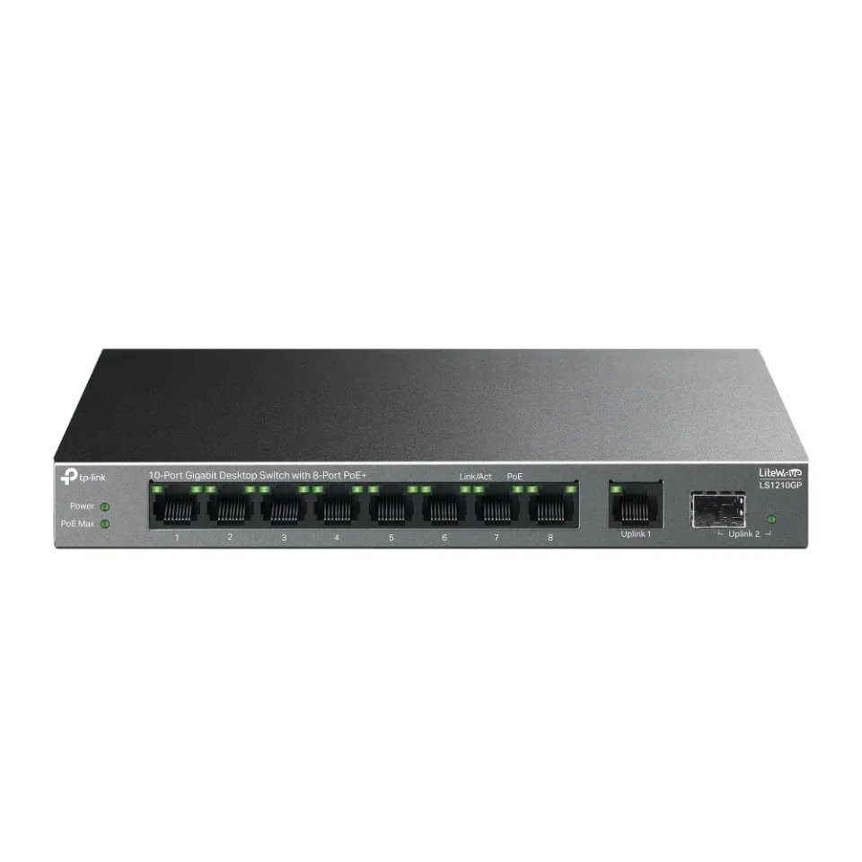 TP-LINK LS1210GP 10portový gigabitový stolní switch s 8 porty PoE+