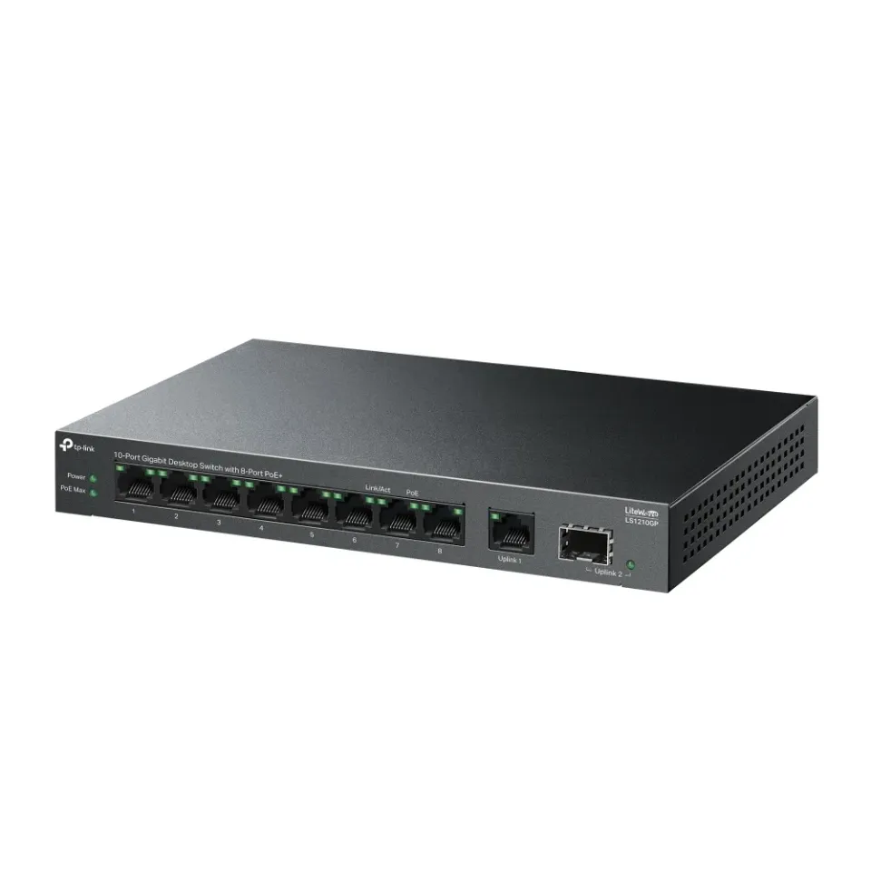 TP-LINK LS1210GP 10portový gigabitový stolní switch s 8 porty PoE+