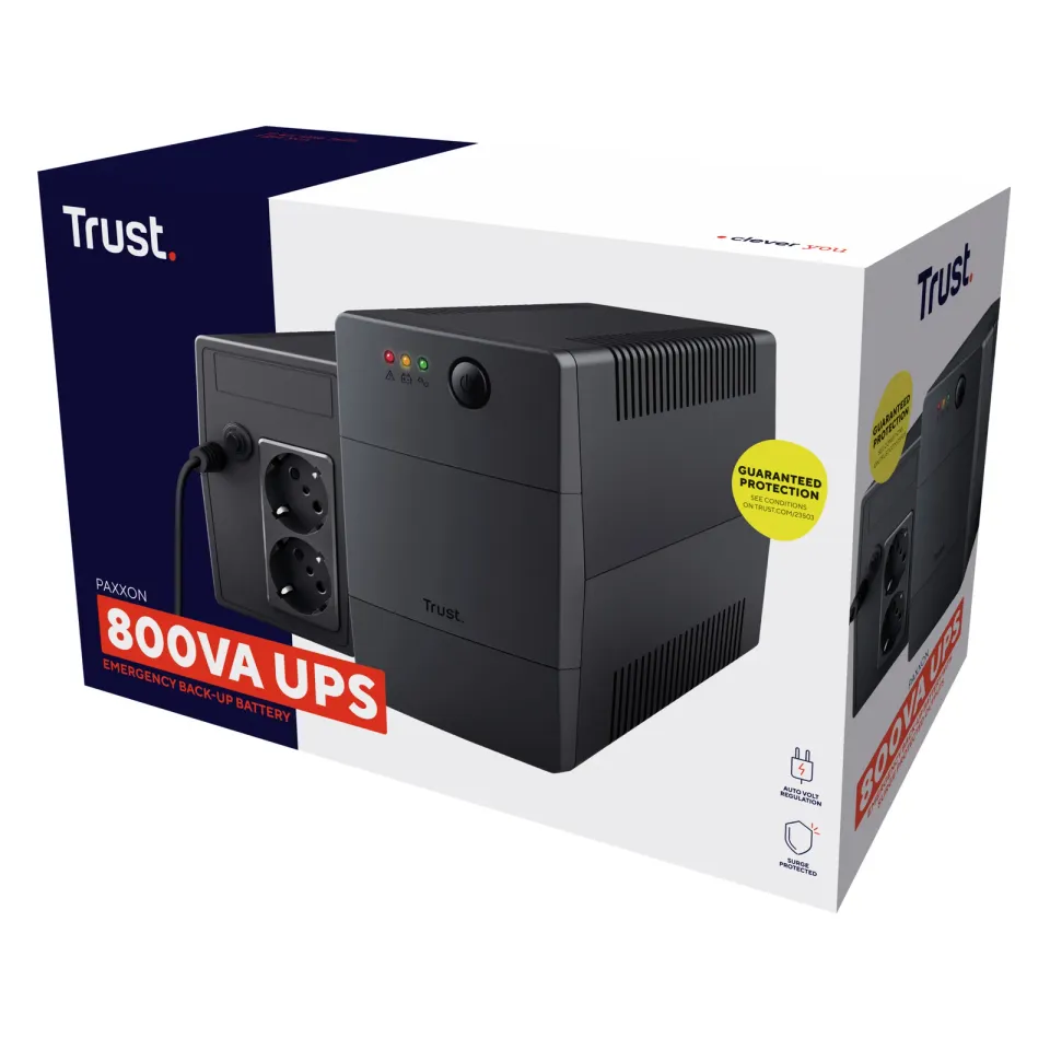 TRUST UPS Paxxon 800VA UPS with 2 standard wall power outlets