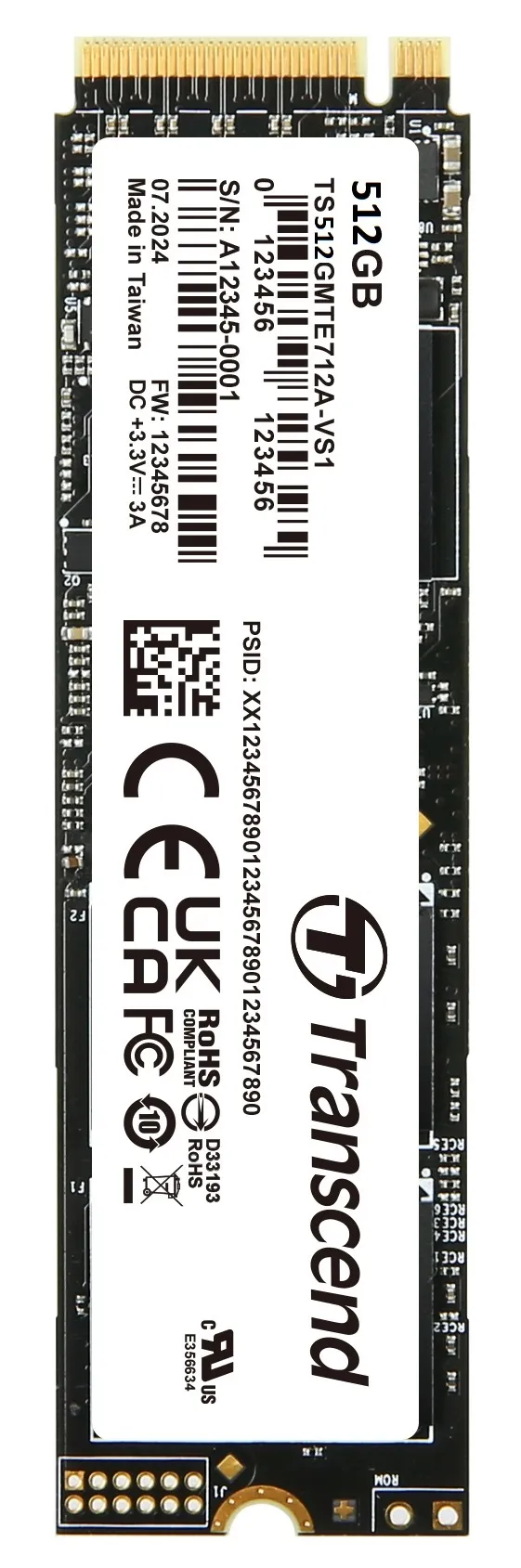 TRANSCEND MTE712A-VS1 512GB Industrial SSD diskM.2 2280, PCIe Gen4x4, M-Key, 3D