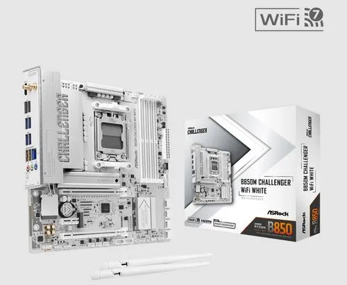 ASROCK B850M CHALLENGER WIFI WHITE (AM5, amd B850, 4xDDR5 8000+, PCIE 5.0, HDMI, 4xSATA3 +2xM.2, USB3.2 G2, GLAN 2,5G, mATX)