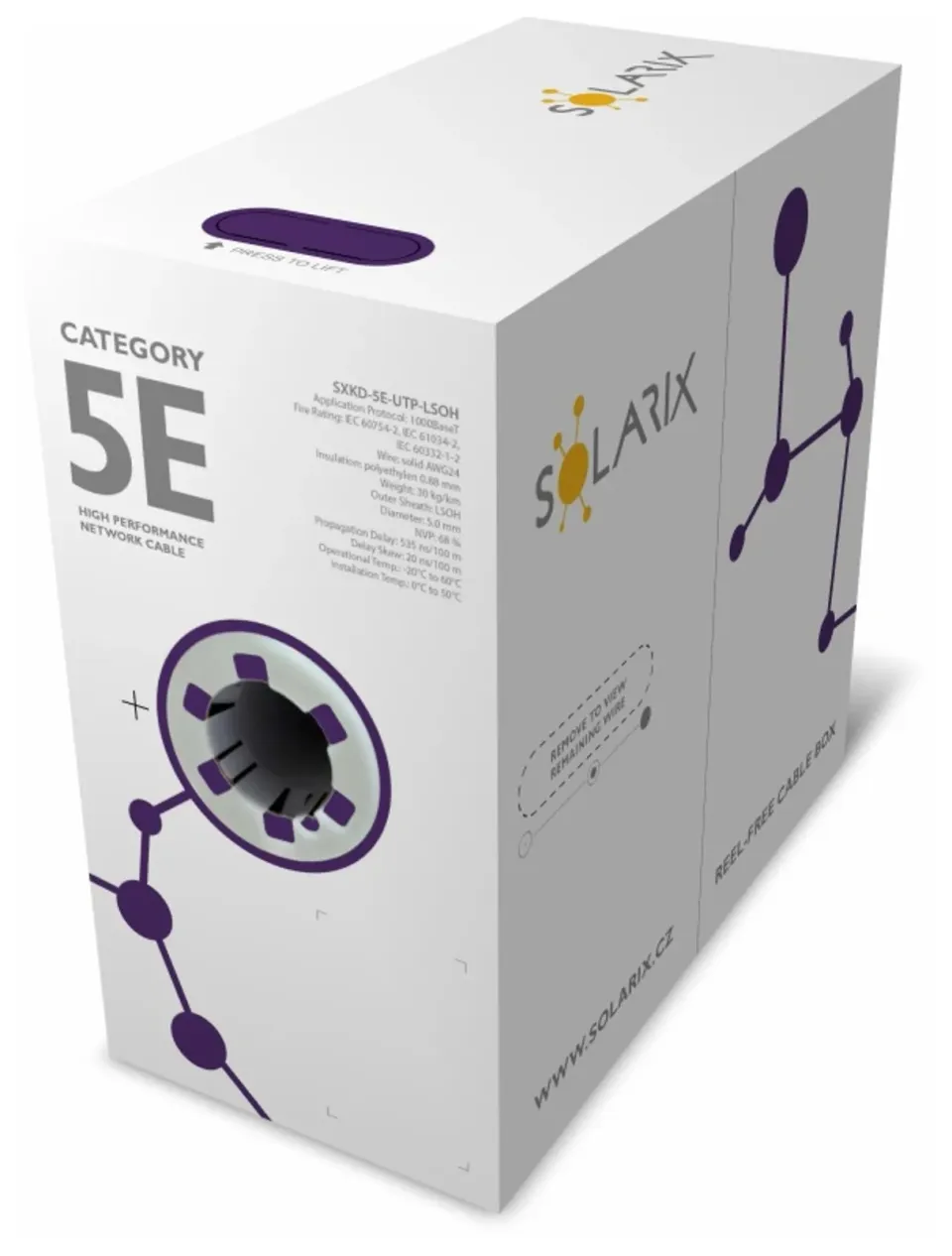 Instalační kabel Solarix CAT5E UTP LSOH Dca-s1,d2,a1 500m/box SXKD-5E-UTP-LSOH