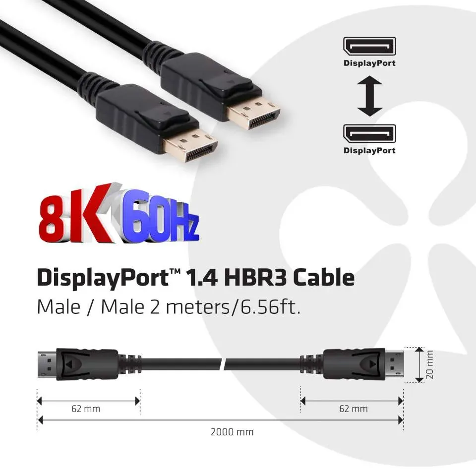 Club3D Certifikovaný Kabel DisplayPort 1.4 HBR3 8K60Hz (M/M), 2m