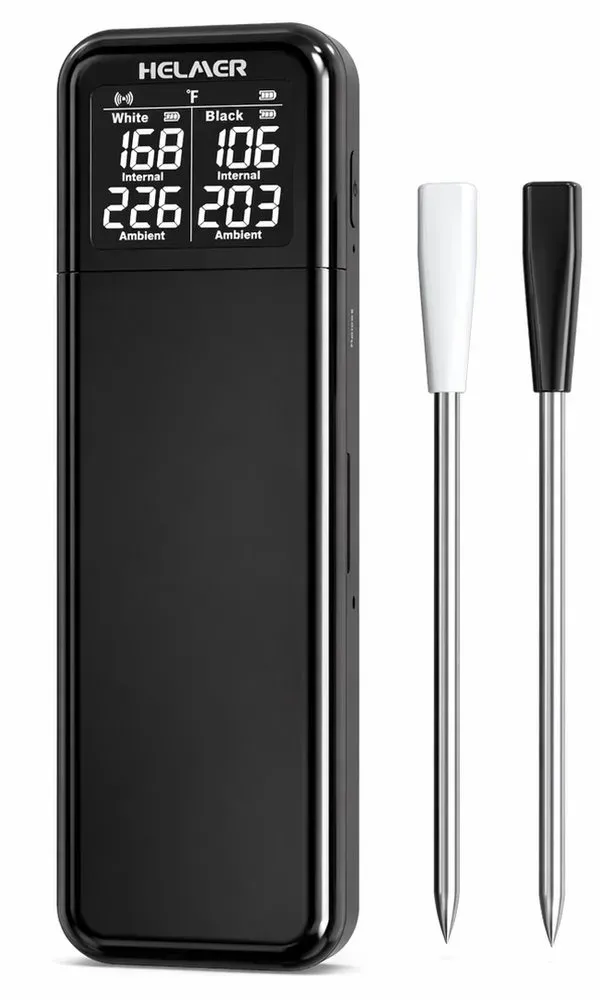 HELMER chytrý bezdrátový kuchyňský teploměr se dvěma sondami TM 28/ LCD displej/–10 až 100 °C/ Bluetooth/ černý