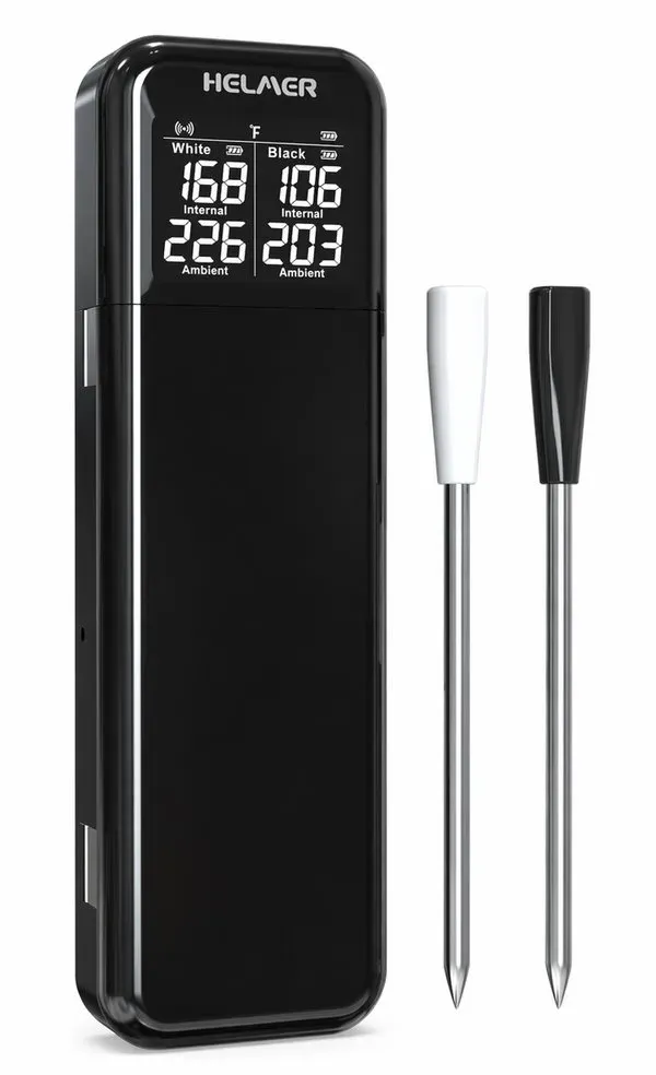HELMER chytrý bezdrátový kuchyňský teploměr se dvěma sondami TM 28/ LCD displej/–10 až 100 °C/ Bluetooth/ černý