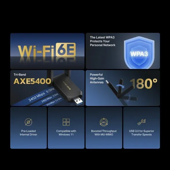 TP-Link MA86XH Wi-Fi 6E bezdrátový USB adaptér s vysokým ziskem AXE5400