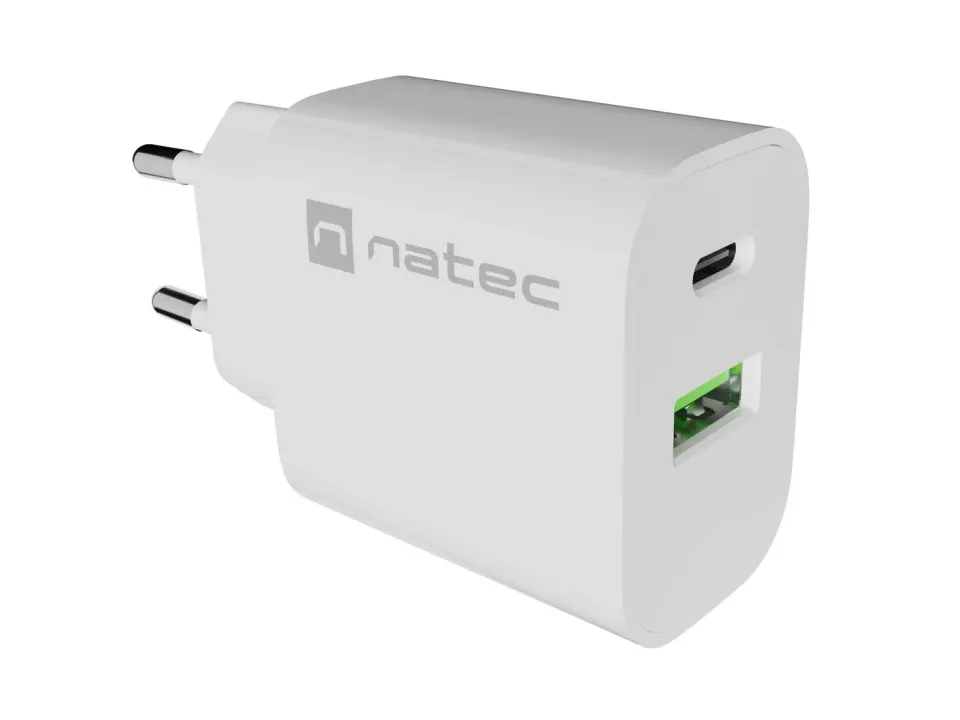 Univerzální nabíječka Natec RIBERA 20 W 1X USB-A + 1X USB-C, bílá