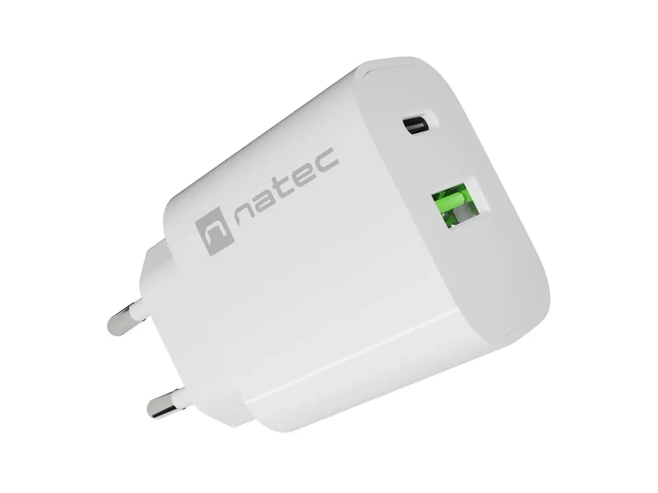 Univerzální nabíječka Natec RIBERA 20 W 1X USB-A + 1X USB-C, bílá