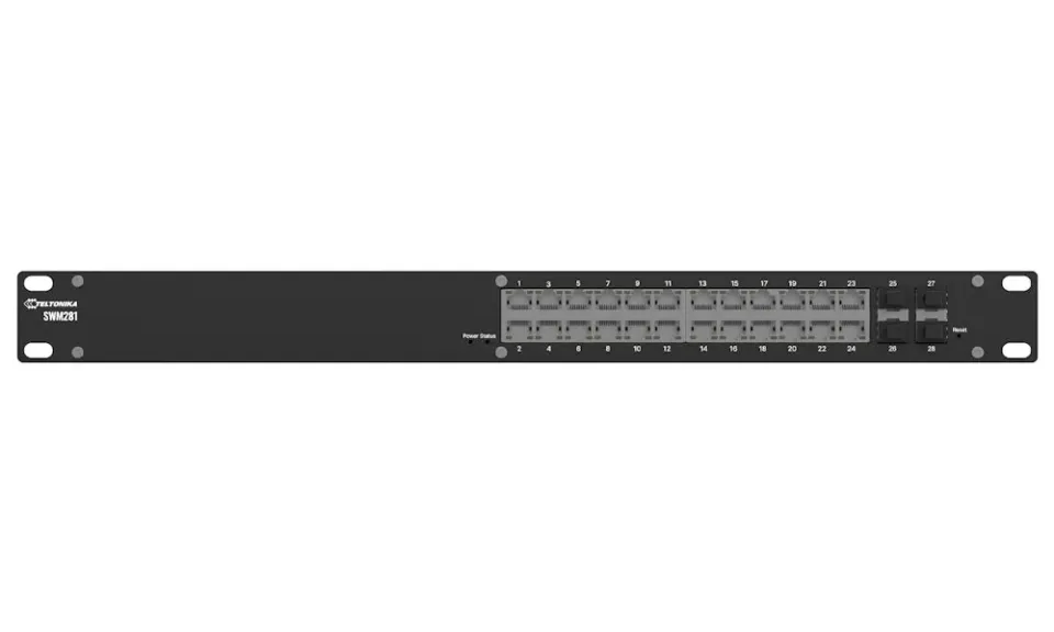 Teltonika SWM281 manažovaný switch, 24x GbE, 4x SFP L2+, 19" rack, fanless