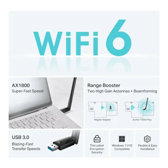 TP-Link Archer TX35U PLUS Bezdrátový vysoce ziskový USB adaptér AX1800