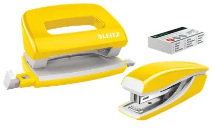 LEITZ Set mini sešívačky a děrovačky WOW, žlutá