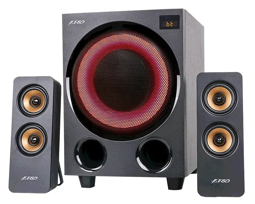 FENDA F&D repro F770X/ 2.1/ 76W/ černé s RGB/ BT5.0/ FM rádio/ USB přehrávání/ optický vstup/ dálkové ovládání