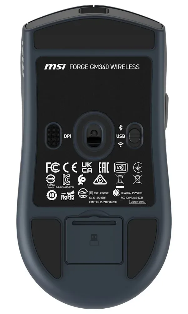 MSI herní myš FORGE GM340 Wireless Navy/ bezdrátová/ 12.000 dpi/ 2,4GHz/ BT5.2/ USB/ 6 tlačítek/ tmavě modrá