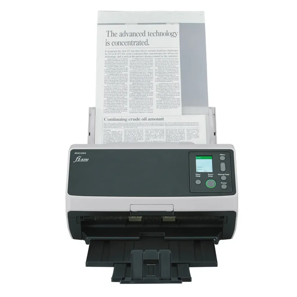 RICOH skener Fi-8190 A4, průchodový, 90ppm, 600dpi, LAN RJ45-1000, USB 3.2,ADF 100listů, 12000 listů za den