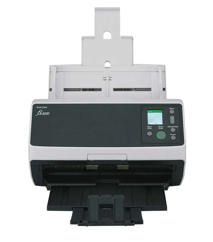 RICOH skener Fi-8190 A4, průchodový, 90ppm, 600dpi, LAN RJ45-1000, USB 3.2,ADF 100listů, 12000 listů za den