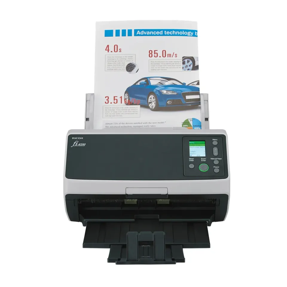 RICOH skener Fi-8190 A4, průchodový, 90ppm, 600dpi, LAN RJ45-1000, USB 3.2,ADF 100listů, 12000 listů za den