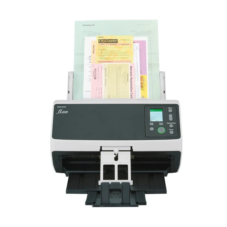 RICOH skener Fi-8190 A4, průchodový, 90ppm, 600dpi, LAN RJ45-1000, USB 3.2,ADF 100listů, 12000 listů za den