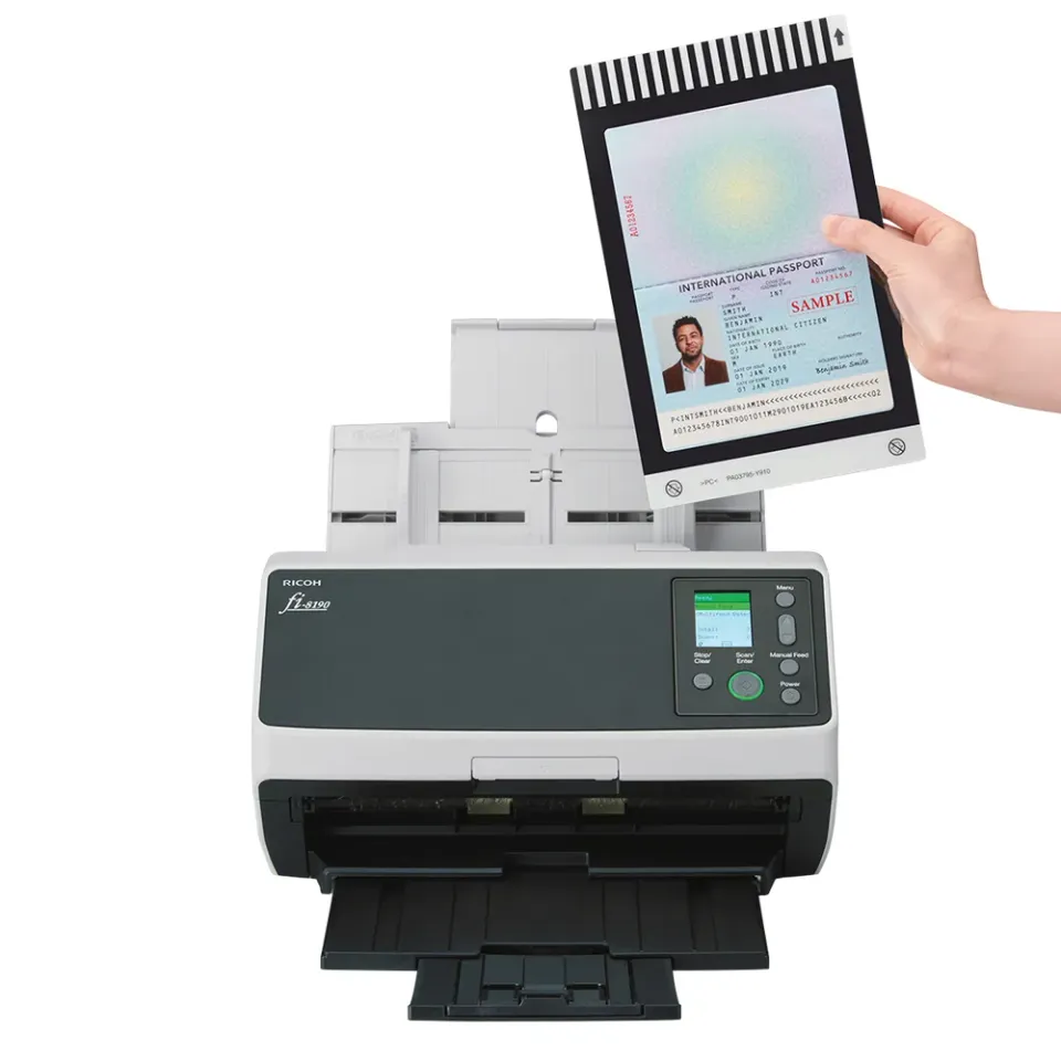 RICOH skener Fi-8190 A4, průchodový, 90ppm, 600dpi, LAN RJ45-1000, USB 3.2,ADF 100listů, 12000 listů za den