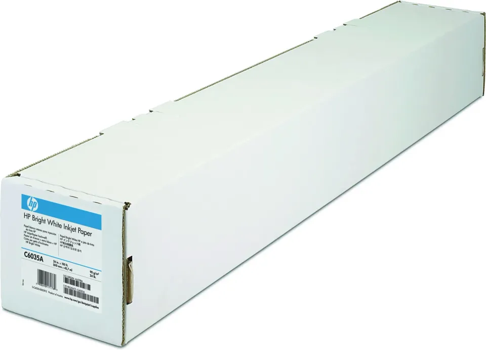 HP Bright White Inkjet Paper, 119 microns (4.7 mil) • 90 g/m2 (24 lbs) • 610 mm x 45.7 m , C6035A